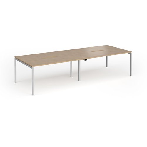 Connex Goal-Post 3200 x 1200 x 725mm Back to Back Desk ( 4 x 1600mm ) - Silver Frame / Kendal Oak Top - GCO3212-S-KO