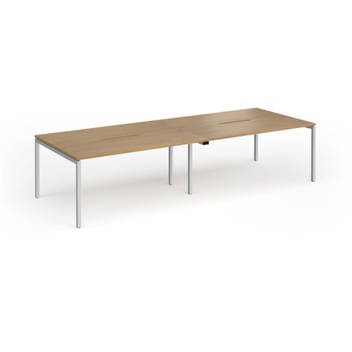 Connex Goal-Post 3200 x 1200 x 725mm Back to Back Desk ( 4 x 1600mm ) - Silver Frame / Oak Top - GCO3212-S-O