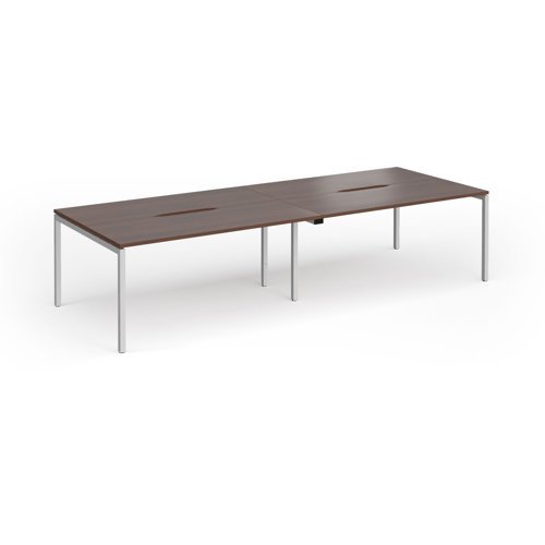 Connex Goal-Post 3200 x 1200 x 725mm Back to Back Desk ( 4 x 1600mm ) - Silver Frame / Walnut Top - GCO3212-S-W