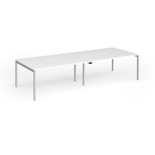 Connex Goal-Post 3200 x 1200 x 725mm Back to Back Desk ( 4 x 1600mm ) - Silver Frame / White Top - GCO3212-S-WH
