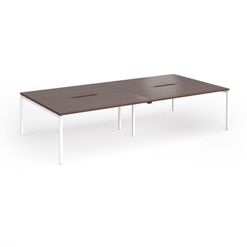 Connex Goal-Post 3200 x 1600 x 725mm Back to Back Desk ( 4 x 1600mm ) - White Frame / Walnut Top - GCO3216-WH-W