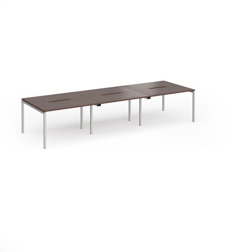 Connex Goal-Post 3600 x 1200 x 725mm Back to Back Desk ( 6 x 1200mm ) - Silver Frame / Walnut Top - GCO3612-S-W
