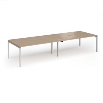 Connex Goal-Post 3600 x 1200 x 725mm Back to Back Desk ( 4 x 1800mm ) - Silver Frame / Kendal Oak Top - GCO36L12-S-KO