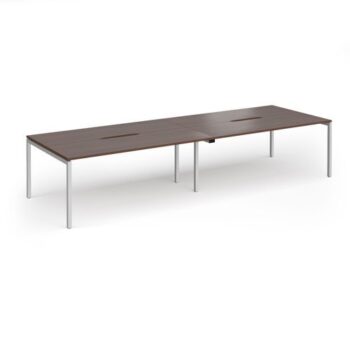 Connex Goal-Post 3600 x 1200 x 725mm Back to Back Desk ( 4 x 1800mm ) - Silver Frame / Walnut Top - GCO36L12-S-W