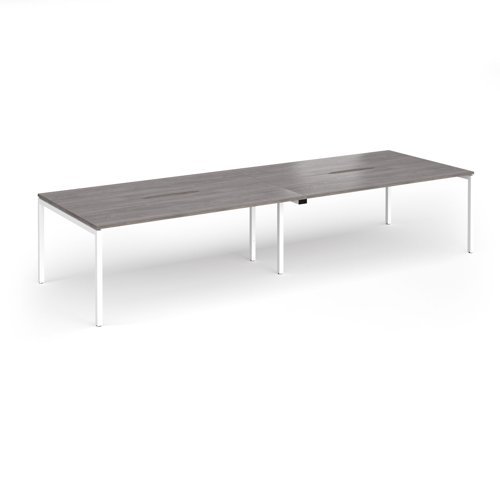 Connex Goal-Post 3600 x 1200 x 725mm Back to Back Desk ( 4 x 1800mm ) - White Frame / Grey Oak Top - GCO36L12-WH-GO