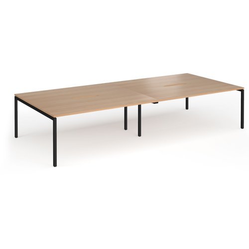 Connex Goal-Post 3600 x 1600 x 725mm Back to Back Desk ( 4 x 1800mm ) - Black Frame / Beech Top - GCO36L16-K-B