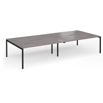 Connex Goal-Post 3600 x 1600 x 725mm Back to Back Desk ( 4 x 1800mm ) - Black Frame / Grey Oak Top - GCO36L16-K-GO