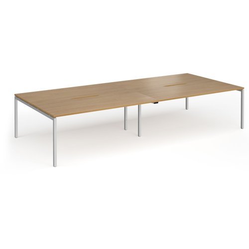 Connex Goal-Post 3600 x 1600 x 725mm Back to Back Desk ( 4 x 1800mm ) - Silver Frame / Oak Top - GCO36L16-S-O