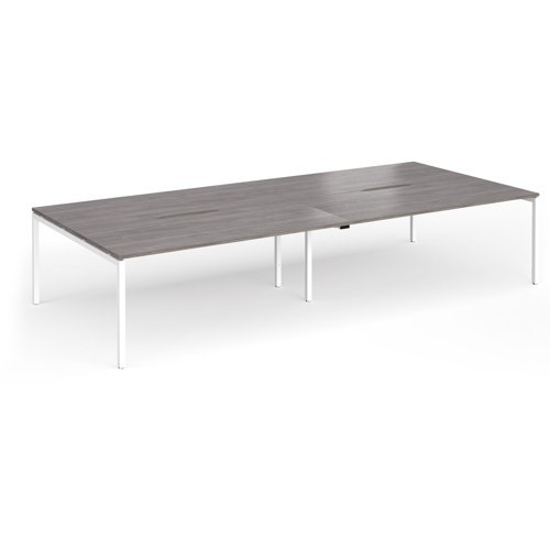 Connex Goal-Post 3600 x 1600 x 725mm Back to Back Desk ( 4 x 1800mm ) - White Frame / Grey Oak Top - GCO36L16-WH-GO