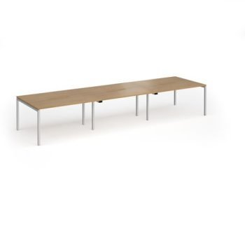 Connex Goal-Post 4200 x 1200 x 725mm Back to Back Desk ( 6 x 1400mm ) - Silver Frame / Oak Top - GCO4212-S-O
