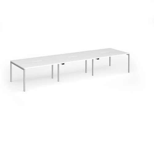 Connex Goal-Post 4200 x 1200 x 725mm Back to Back Desk ( 6 x 1400mm ) - Silver Frame / White Top - GCO4212-S-WH