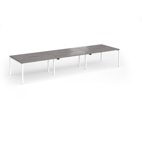 Connex Goal-Post 4200 x 1200 x 725mm Back to Back Desk ( 6 x 1400mm ) - White Frame / Grey Oak Top - GCO4212-WH-GO