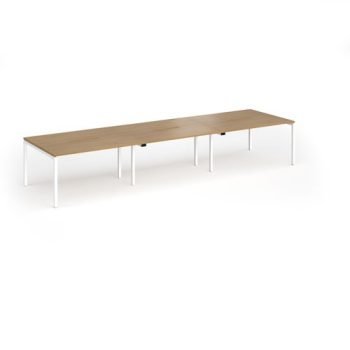 Connex Goal-Post 4200 x 1200 x 725mm Back to Back Desk ( 6 x 1400mm ) - White Frame / Oak Top - GCO4212-WH-O
