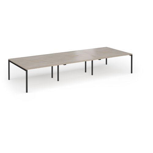 Connex Goal-Post 4200 x 1600 x 725mm Back to Back Desk ( 6 x 1400mm ) - Black Frame / Nebraska Oak Top - GCO4216-K-NO