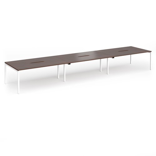 Connex Goal-Post 5400 x 1200 x 725mm Back to Back Desk ( 6 x 1800mm ) - White Frame / Walnut Top - GCO5412-WH-W