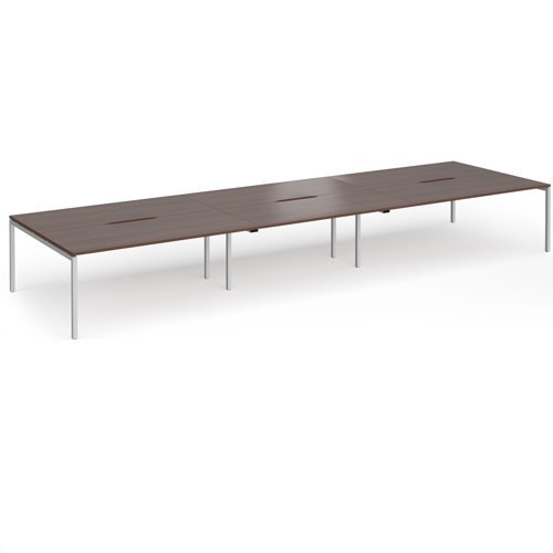 Connex Goal-Post 5400 x 1600 x 725mm Back to Back Desk ( 6 x 1800mm ) - Silver Frame / Walnut Top - GCO5416-S-W