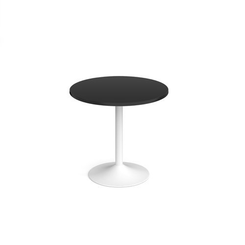 Genoa circular dining table with white trumpet base 800mm - Black - GDC800-WH-BK