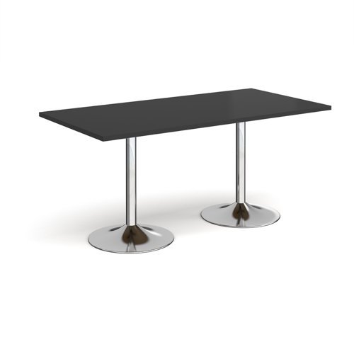 Genoa rectangular dining table with chrome trumpet base 1600mm x 800mm - Black - GDR1600-C-BK