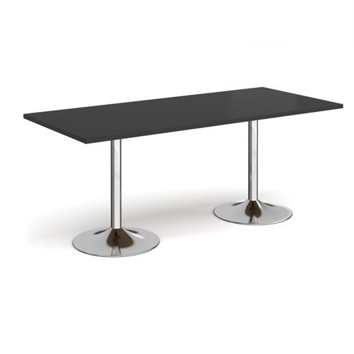 Genoa rectangular dining table with chrome trumpet base 1800mm x 800mm - Black - GDR1800-C-BK