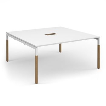 Connex Plus Goal-Post Wooden 1600 x 1600 x 725mm Back to Back Desk power ready - White Frame / White Top - GWBT1616-CO-WH-WH