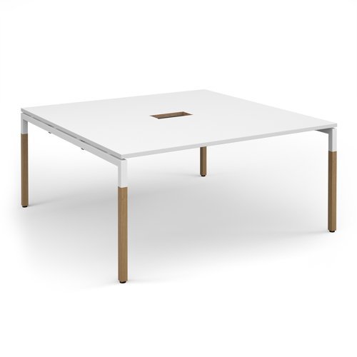 Connex Plus Goal-Post Wooden 1600 x 1600 x 725mm Back to Back Desk power ready - White Frame / White Top - GWBT1616-CO-WH-WH