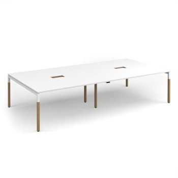 Connex Plus Goal-Post Wooden 3200 x 1600 x 725mm Back to Back Desk with Cutout - White Frame / White Top - GWBT3216-CO-WH-WH