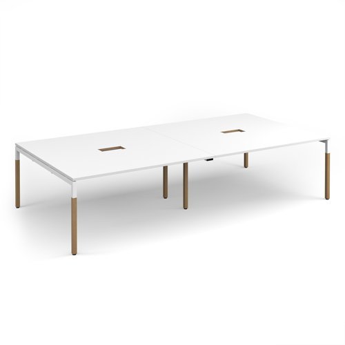 Connex Plus Goal-Post Wooden 3200 x 1600 x 725mm Back to Back Desk with Cutout - White Frame / White Top - GWBT3216-CO-WH-WH