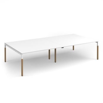 Connex Plus Goal-Post Wooden 3200 x 1600 x 725mm Back to Back Desk - White Frame / White Top - GWBT3216-WH-WH