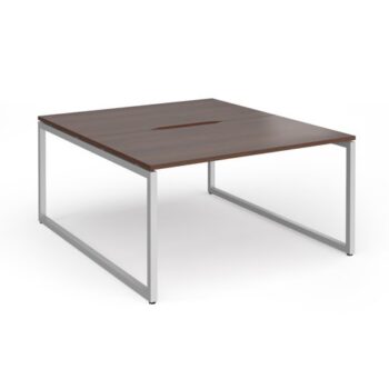 Connex Plus O Frame 1400 x 1600 x 725mm Back to Back Desk ( 2 x 1400mm ) - Silver Frame / Walnut Top - HCO1416-S-W