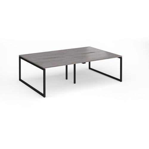 Connex Plus O Frame 2400 x 1600 x 725mm Back to Back Desk ( 4 x 1200mm ) - Black Frame / Grey Oak Top - HCO2416-K-GO