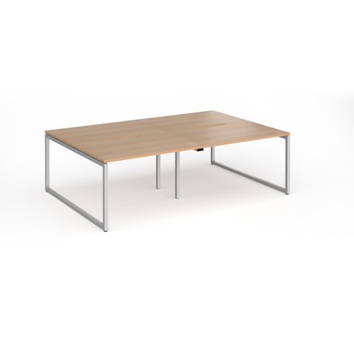 Connex Plus O Frame 2400 x 1600 x 725mm Back to Back Desk ( 4 x 1200mm ) - Silver Frame / Beech Top - HCO2416-S-B