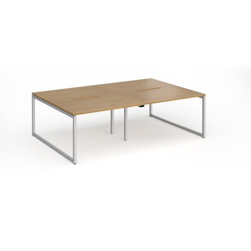 Connex Plus O Frame 2400 x 1600 x 725mm Back to Back Desk ( 4 x 1200mm ) - Silver Frame / Oak Top - HCO2416-S-O