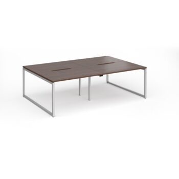 Connex Plus O Frame 2400 x 1600 x 725mm Back to Back Desk ( 4 x 1200mm ) - Silver Frame / Walnut Top - HCO2416-S-W