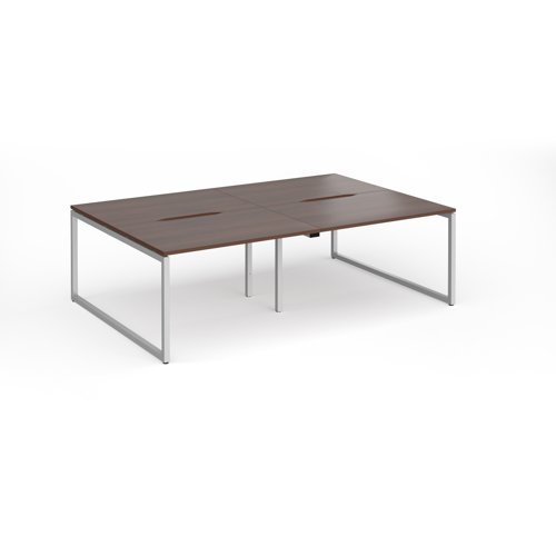 Connex Plus O Frame 2400 x 1600 x 725mm Back to Back Desk ( 4 x 1200mm ) - Silver Frame / Walnut Top - HCO2416-S-W
