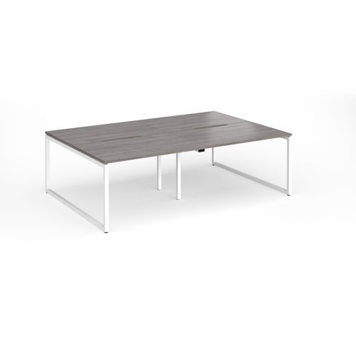 Connex Plus O Frame 2400 x 1600 x 725mm Back to Back Desk ( 4 x 1200mm ) - White Frame / Grey Oak Top - HCO2416-WH-GO