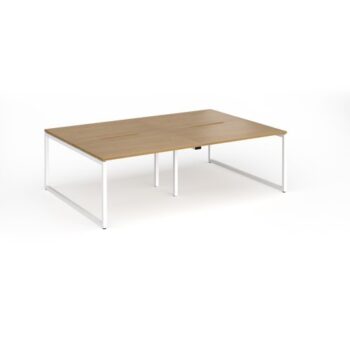 Connex Plus O Frame 2400 x 1600 x 725mm Back to Back Desk ( 4 x 1200mm ) - White Frame / Oak Top - HCO2416-WH-O
