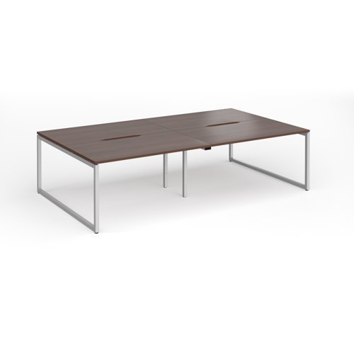 Connex Plus O Frame 2800 x 1600 x 725mm Back to Back Desk ( 4 x 1400mm ) - Silver Frame / Walnut Top - HCO2816-S-W