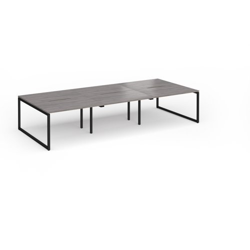 Connex Plus O Frame 3600 x 1600 x 725mm Back to Back Desk ( 6 x 1200mm ) - Black Frame / Grey Oak Top - HCO3616-K-GO