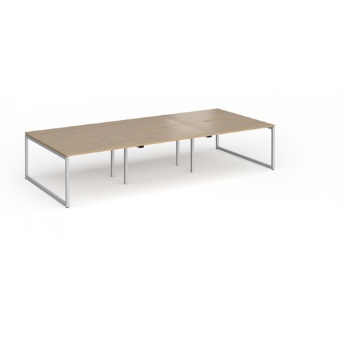 Connex Plus O Frame 3600 x 1600 x 725mm Back to Back Desk ( 6 x 1200mm ) - Silver Frame / Kendal Oak Top - HCO3616-S-KO