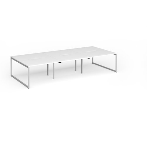Connex Plus O Frame 3600 x 1600 x 725mm Back to Back Desk ( 6 x 1200mm ) - Silver Frame / White Top - HCO3616-S-WH