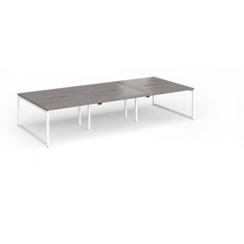 Connex Plus O Frame 3600 x 1600 x 725mm Back to Back Desk ( 6 x 1200mm ) - White Frame / Grey Oak Top - HCO3616-WH-GO