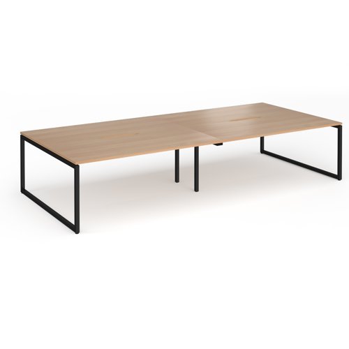 Connex Plus O Frame 3600 x 1600 x 725mm Back to Back Desk (4 x 1800mm) - Black Frame / Beech Top - HCO36L16-K-B