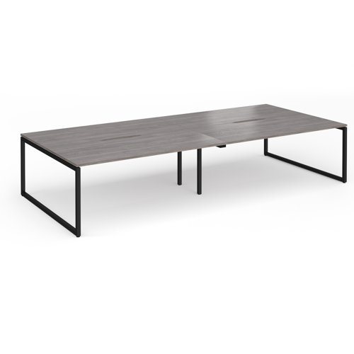 Connex Plus O Frame 3600 x 1600 x 725mm Back to Back Desk (4 x 1800mm) - Black Frame / Grey Oak Top - HCO36L16-K-GO