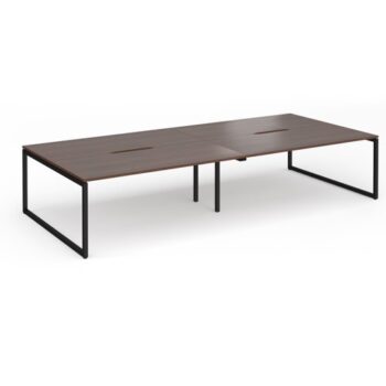 Connex Plus O Frame 3600 x 1600 x 725mm Back to Back Desk (4 x 1800mm) - Black Frame / Walnut Top - HCO36L16-K-W