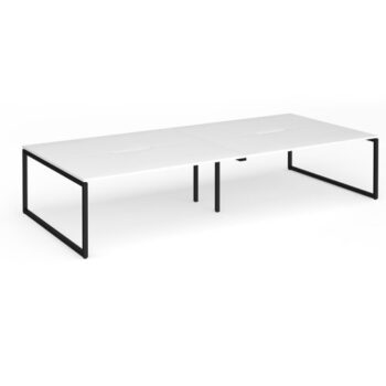 Connex Plus O Frame 3600 x 1600 x 725mm Back to Back Desk (4 x 1800mm) - Black Frame / White Top - HCO36L16-K-WH