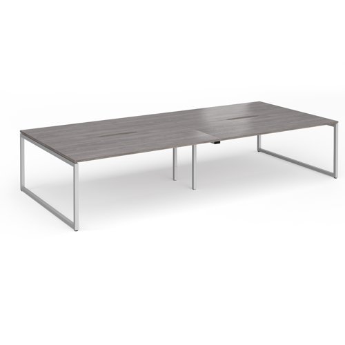 Connex Plus O Frame 3600 x 1600 x 725mm Back to Back Desk (4 x 1800mm) - Silver Frame / Grey Oak Top - HCO36L16-S-GO