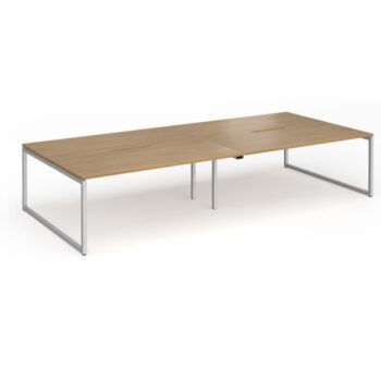 Connex Plus O Frame 3600 x 1600 x 725mm Back to Back Desk (4 x 1800mm) - Silver Frame / Oak Top - HCO36L16-S-O