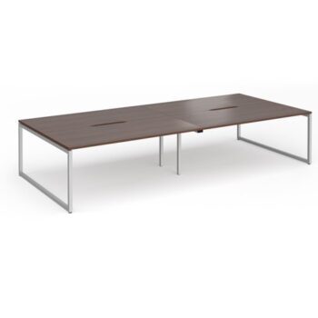 Connex Plus O Frame 3600 x 1600 x 725mm Back to Back Desk (4 x 1800mm) - Silver Frame / Walnut Top - HCO36L16-S-W