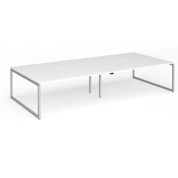 Connex Plus O Frame 3600 x 1600 x 725mm Back to Back Desk (4 x 1800mm) - Silver Frame / White Top - HCO36L16-S-WH