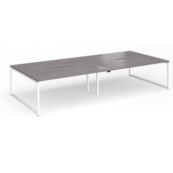 Connex Plus O Frame 3600 x 1600 x 725mm Back to Back Desk (4 x 1800mm) - White Frame / Grey Oak Top - HCO36L16-WH-GO